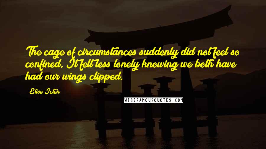 Elise Icten Quotes: The cage of circumstances suddenly did not feel so confined. It felt less lonely knowing we both have had our wings clipped.