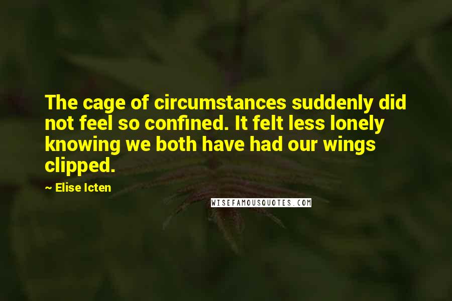 Elise Icten Quotes: The cage of circumstances suddenly did not feel so confined. It felt less lonely knowing we both have had our wings clipped.