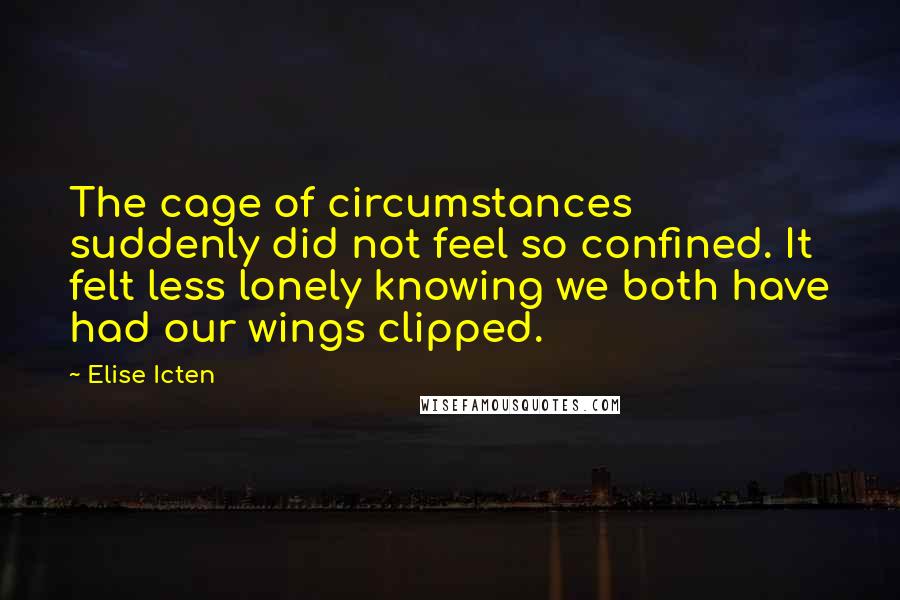 Elise Icten Quotes: The cage of circumstances suddenly did not feel so confined. It felt less lonely knowing we both have had our wings clipped.