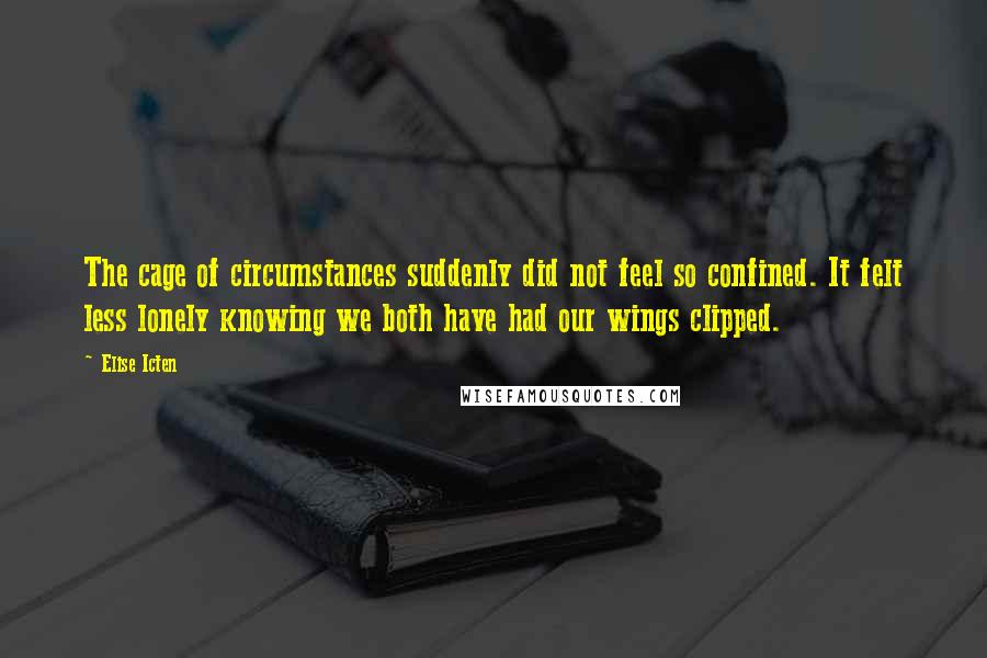 Elise Icten Quotes: The cage of circumstances suddenly did not feel so confined. It felt less lonely knowing we both have had our wings clipped.