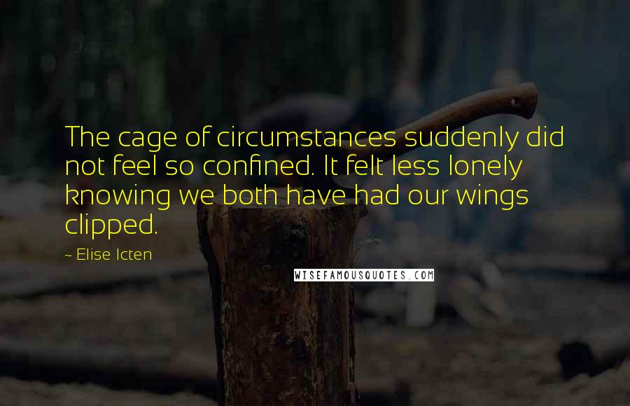 Elise Icten Quotes: The cage of circumstances suddenly did not feel so confined. It felt less lonely knowing we both have had our wings clipped.