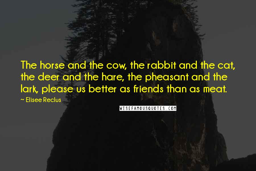 Elisee Reclus Quotes: The horse and the cow, the rabbit and the cat, the deer and the hare, the pheasant and the lark, please us better as friends than as meat.