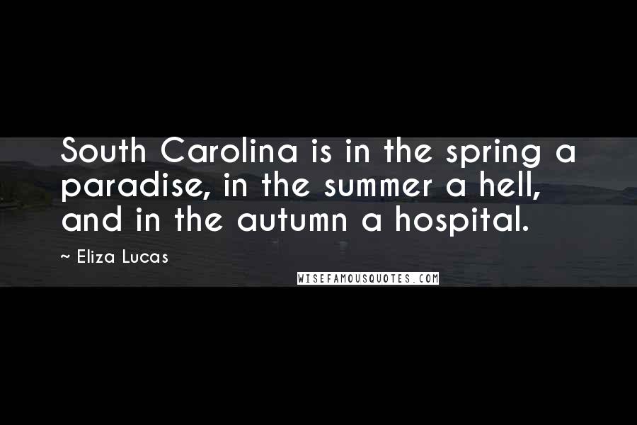Eliza Lucas Quotes: South Carolina is in the spring a paradise, in the summer a hell, and in the autumn a hospital.