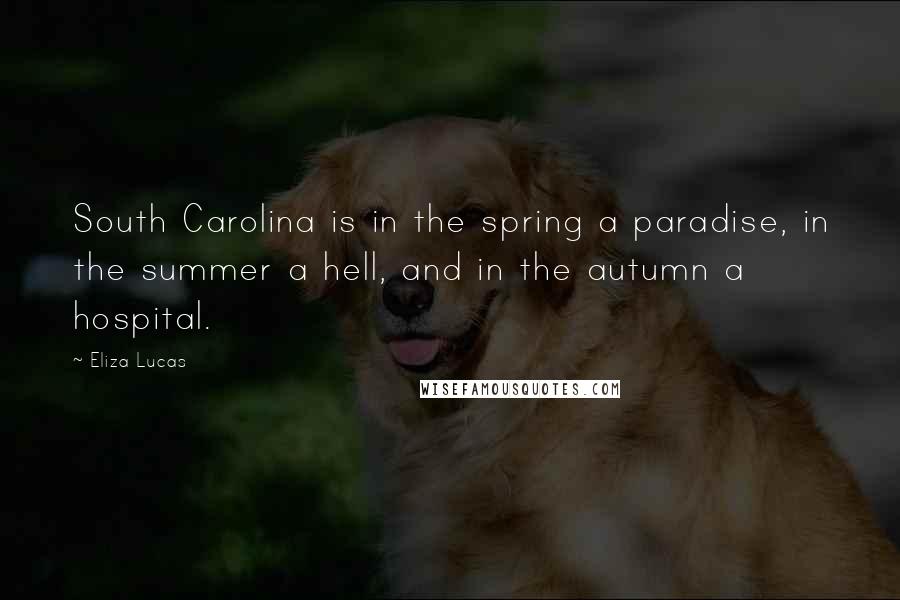 Eliza Lucas Quotes: South Carolina is in the spring a paradise, in the summer a hell, and in the autumn a hospital.
