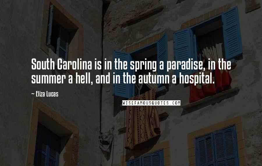 Eliza Lucas Quotes: South Carolina is in the spring a paradise, in the summer a hell, and in the autumn a hospital.
