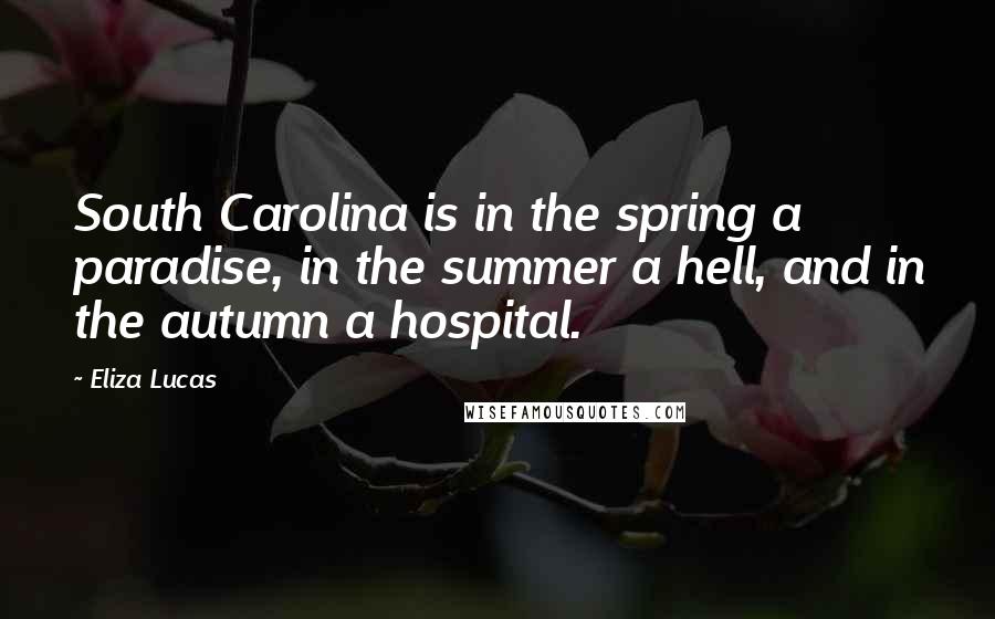 Eliza Lucas Quotes: South Carolina is in the spring a paradise, in the summer a hell, and in the autumn a hospital.