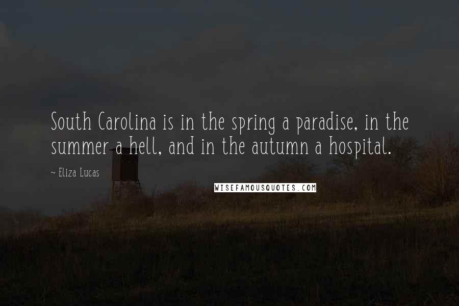 Eliza Lucas Quotes: South Carolina is in the spring a paradise, in the summer a hell, and in the autumn a hospital.
