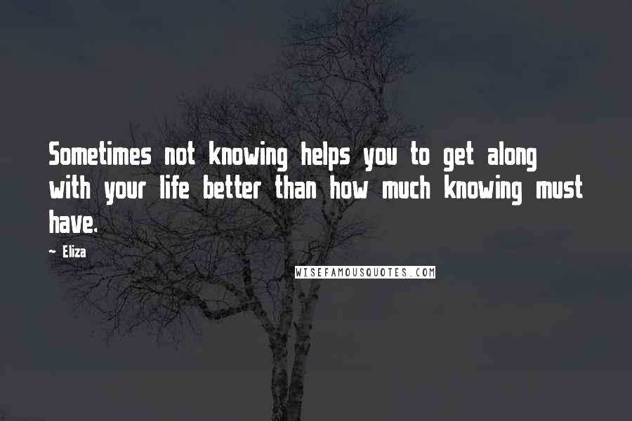 Eliza Quotes: Sometimes not knowing helps you to get along with your life better than how much knowing must have.