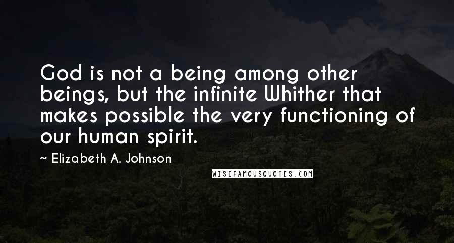 Elizabeth A. Johnson Quotes: God is not a being among other beings, but the infinite Whither that makes possible the very functioning of our human spirit.