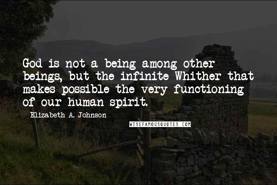 Elizabeth A. Johnson Quotes: God is not a being among other beings, but the infinite Whither that makes possible the very functioning of our human spirit.