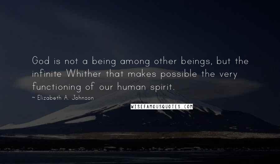 Elizabeth A. Johnson Quotes: God is not a being among other beings, but the infinite Whither that makes possible the very functioning of our human spirit.