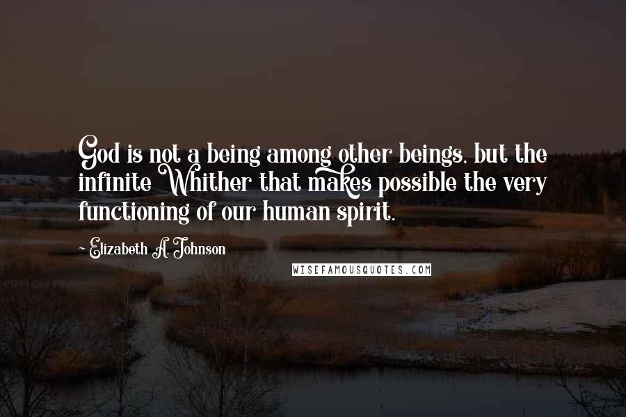 Elizabeth A. Johnson Quotes: God is not a being among other beings, but the infinite Whither that makes possible the very functioning of our human spirit.