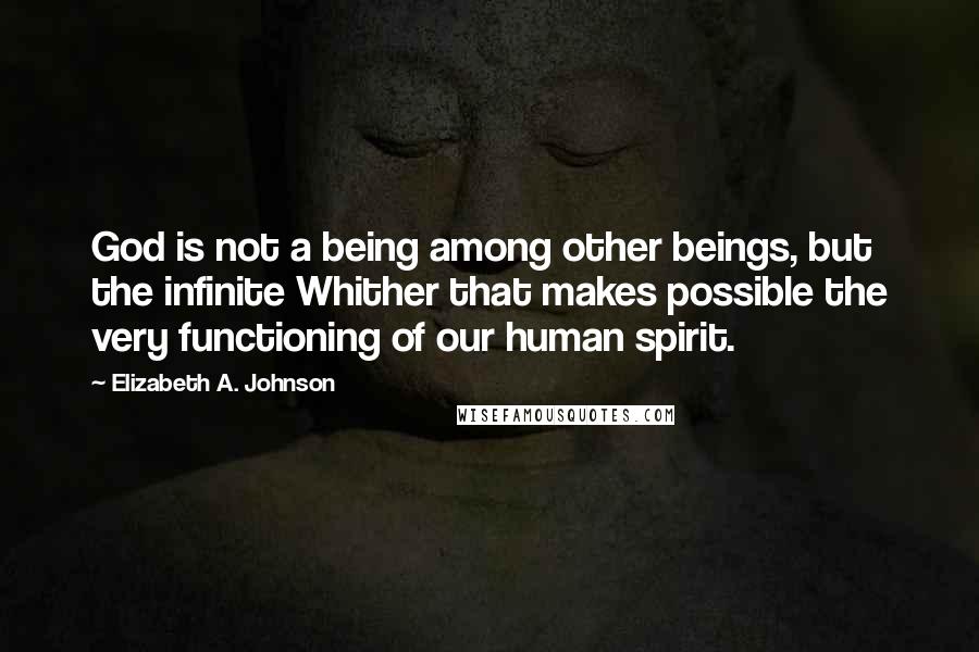 Elizabeth A. Johnson Quotes: God is not a being among other beings, but the infinite Whither that makes possible the very functioning of our human spirit.