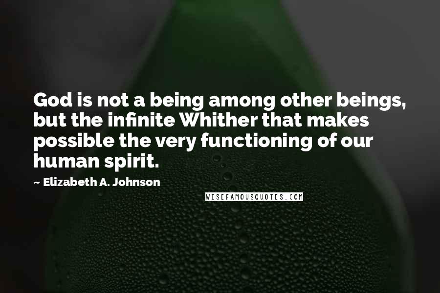 Elizabeth A. Johnson Quotes: God is not a being among other beings, but the infinite Whither that makes possible the very functioning of our human spirit.