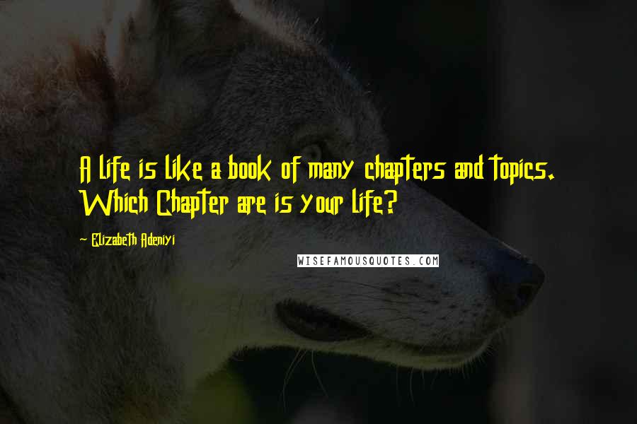 Elizabeth Adeniyi Quotes: A life is like a book of many chapters and topics. Which Chapter are is your life?