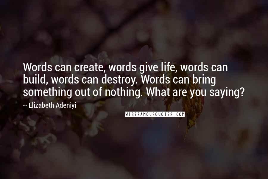 Elizabeth Adeniyi Quotes: Words can create, words give life, words can build, words can destroy. Words can bring something out of nothing. What are you saying?