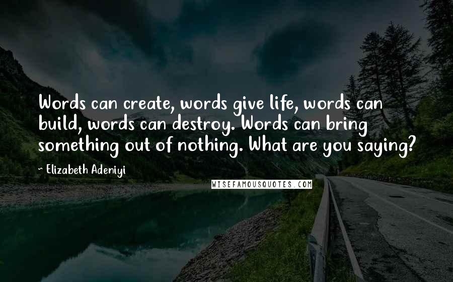 Elizabeth Adeniyi Quotes: Words can create, words give life, words can build, words can destroy. Words can bring something out of nothing. What are you saying?