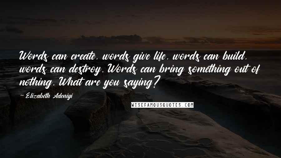 Elizabeth Adeniyi Quotes: Words can create, words give life, words can build, words can destroy. Words can bring something out of nothing. What are you saying?