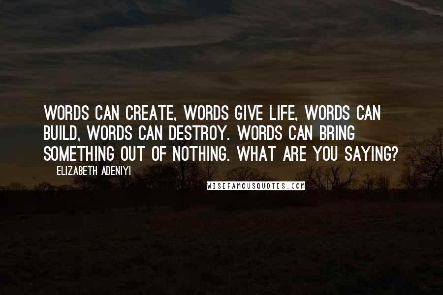 Elizabeth Adeniyi Quotes: Words can create, words give life, words can build, words can destroy. Words can bring something out of nothing. What are you saying?