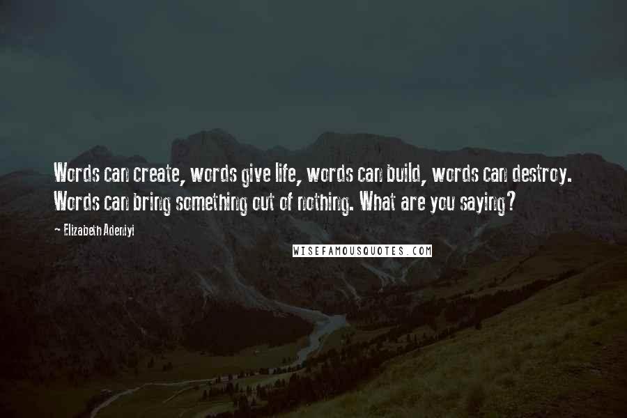 Elizabeth Adeniyi Quotes: Words can create, words give life, words can build, words can destroy. Words can bring something out of nothing. What are you saying?