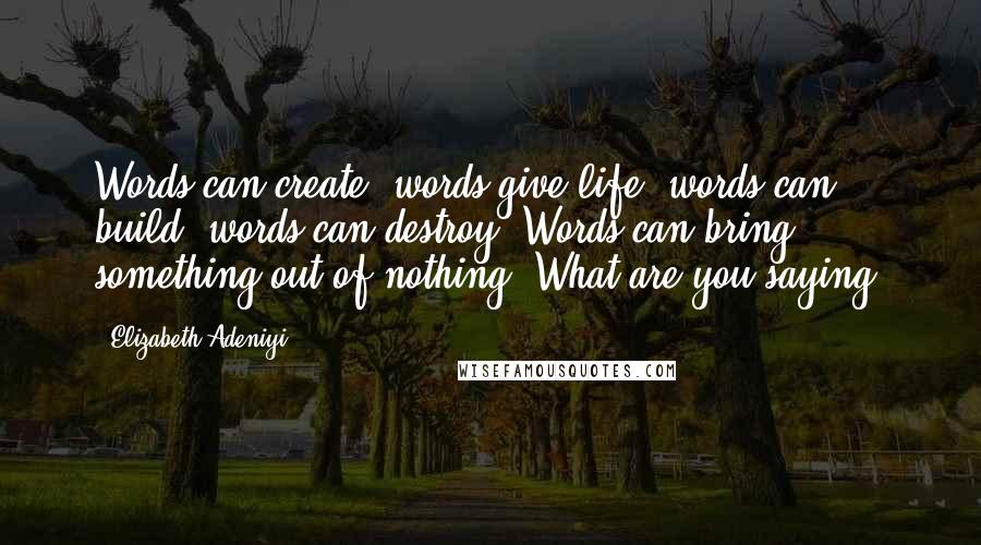 Elizabeth Adeniyi Quotes: Words can create, words give life, words can build, words can destroy. Words can bring something out of nothing. What are you saying?