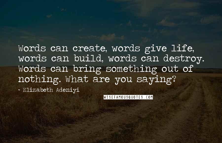 Elizabeth Adeniyi Quotes: Words can create, words give life, words can build, words can destroy. Words can bring something out of nothing. What are you saying?