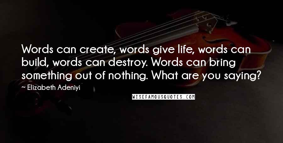 Elizabeth Adeniyi Quotes: Words can create, words give life, words can build, words can destroy. Words can bring something out of nothing. What are you saying?