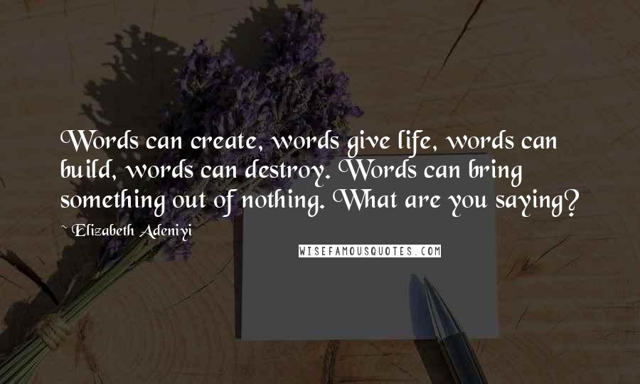 Elizabeth Adeniyi Quotes: Words can create, words give life, words can build, words can destroy. Words can bring something out of nothing. What are you saying?