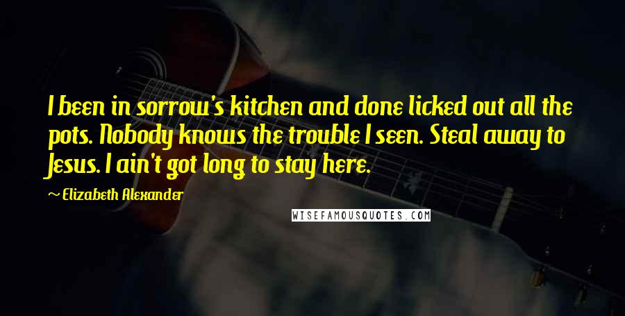 Elizabeth Alexander Quotes: I been in sorrow's kitchen and done licked out all the pots. Nobody knows the trouble I seen. Steal away to Jesus. I ain't got long to stay here.