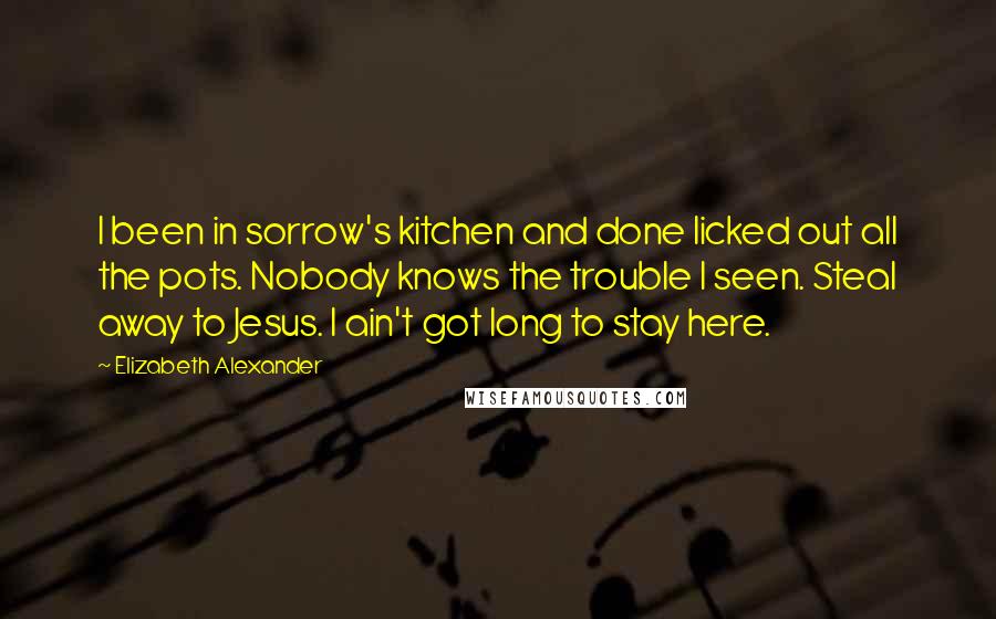 Elizabeth Alexander Quotes: I been in sorrow's kitchen and done licked out all the pots. Nobody knows the trouble I seen. Steal away to Jesus. I ain't got long to stay here.