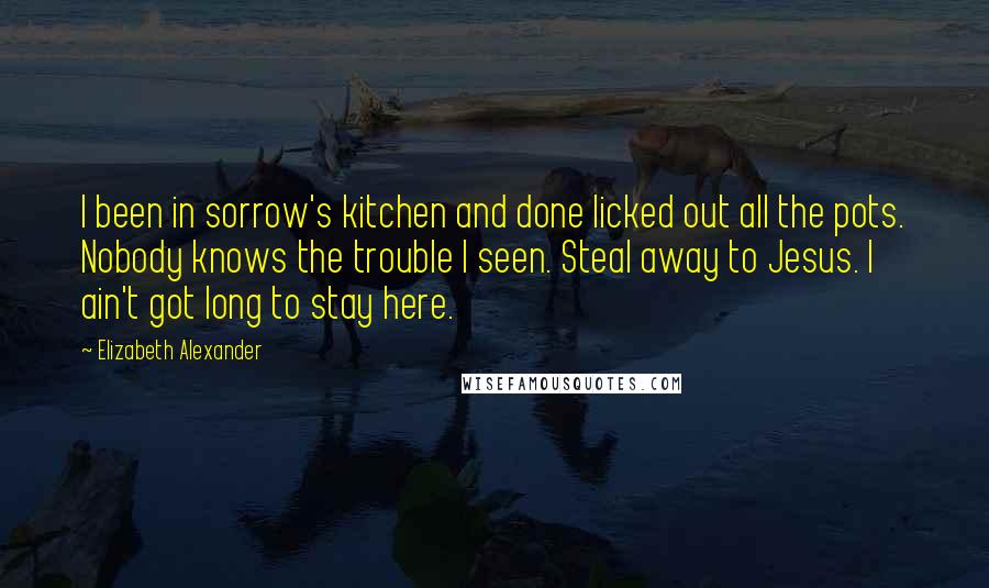 Elizabeth Alexander Quotes: I been in sorrow's kitchen and done licked out all the pots. Nobody knows the trouble I seen. Steal away to Jesus. I ain't got long to stay here.