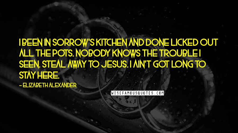 Elizabeth Alexander Quotes: I been in sorrow's kitchen and done licked out all the pots. Nobody knows the trouble I seen. Steal away to Jesus. I ain't got long to stay here.