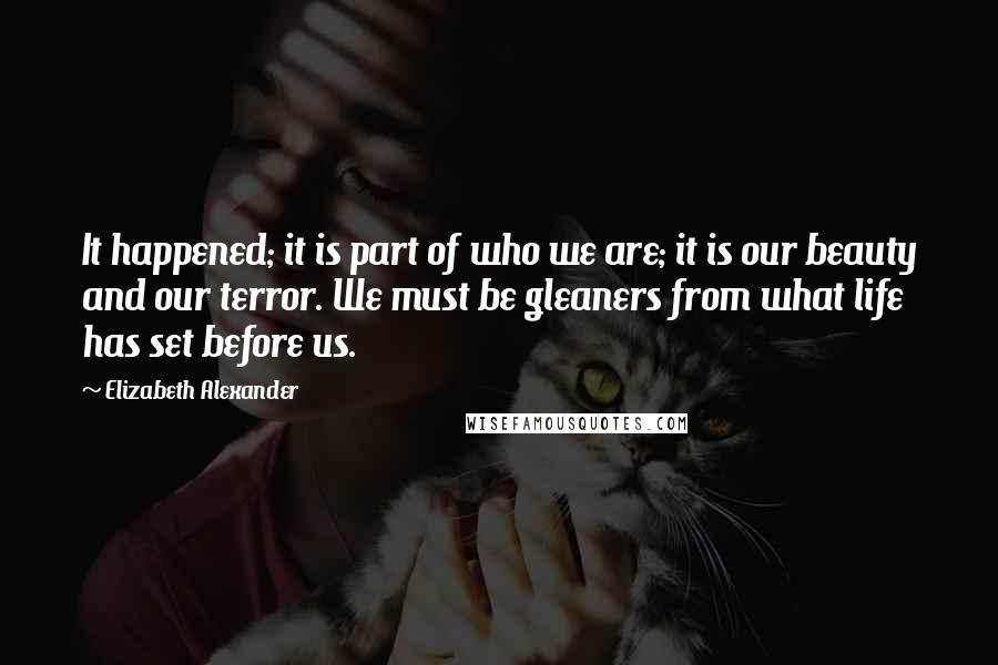 Elizabeth Alexander Quotes: It happened; it is part of who we are; it is our beauty and our terror. We must be gleaners from what life has set before us.