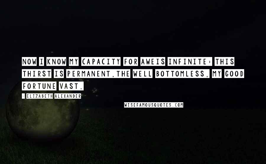 Elizabeth Alexander Quotes: Now I know my capacity for aweis infinite: this thirst is permanent,the well bottomless, my good fortune vast.