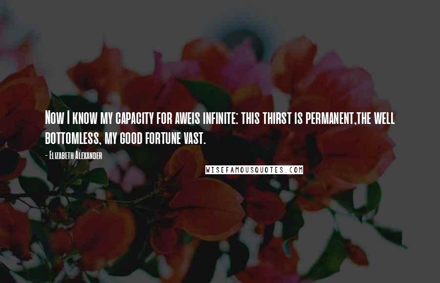 Elizabeth Alexander Quotes: Now I know my capacity for aweis infinite: this thirst is permanent,the well bottomless, my good fortune vast.