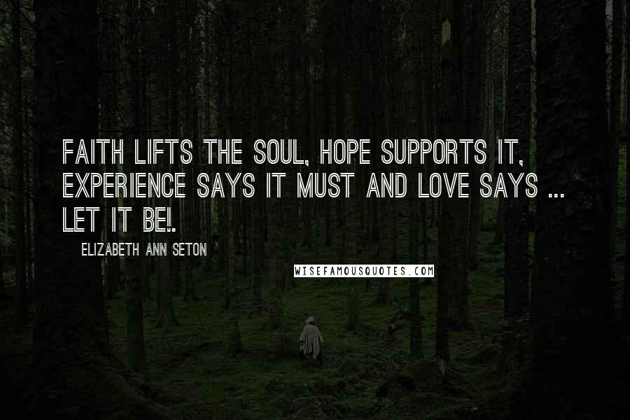 Elizabeth Ann Seton Quotes: Faith lifts the soul, Hope supports it, Experience says it must and Love says ... let it be!.