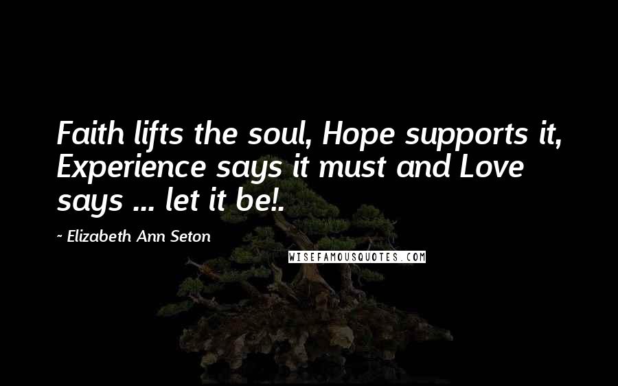 Elizabeth Ann Seton Quotes: Faith lifts the soul, Hope supports it, Experience says it must and Love says ... let it be!.