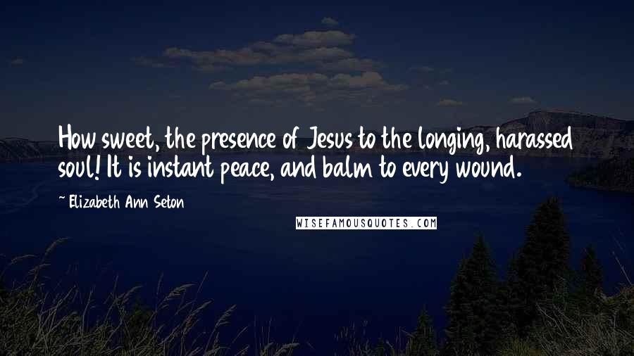 Elizabeth Ann Seton Quotes: How sweet, the presence of Jesus to the longing, harassed soul! It is instant peace, and balm to every wound.