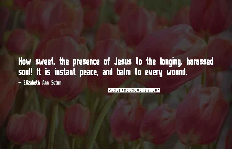 Elizabeth Ann Seton Quotes: How sweet, the presence of Jesus to the longing, harassed soul! It is instant peace, and balm to every wound.