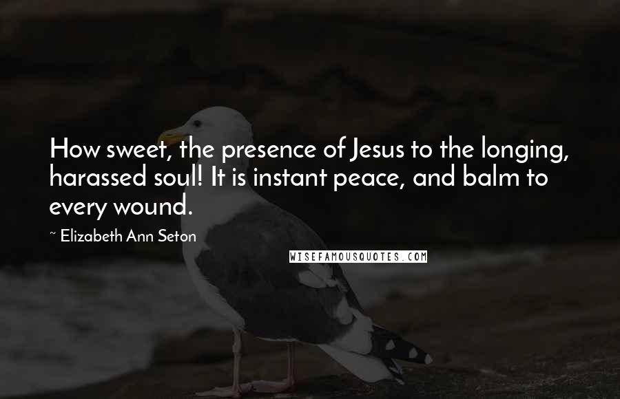 Elizabeth Ann Seton Quotes: How sweet, the presence of Jesus to the longing, harassed soul! It is instant peace, and balm to every wound.