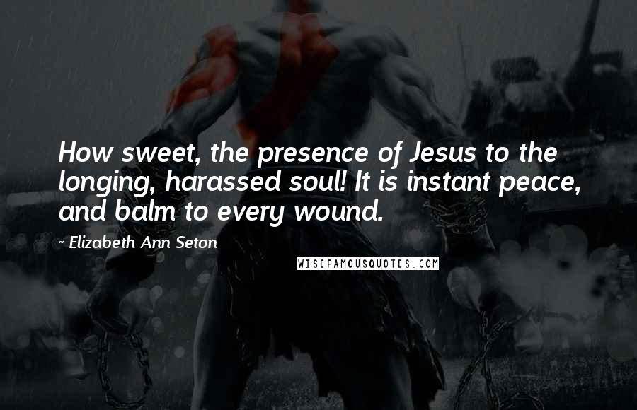 Elizabeth Ann Seton Quotes: How sweet, the presence of Jesus to the longing, harassed soul! It is instant peace, and balm to every wound.