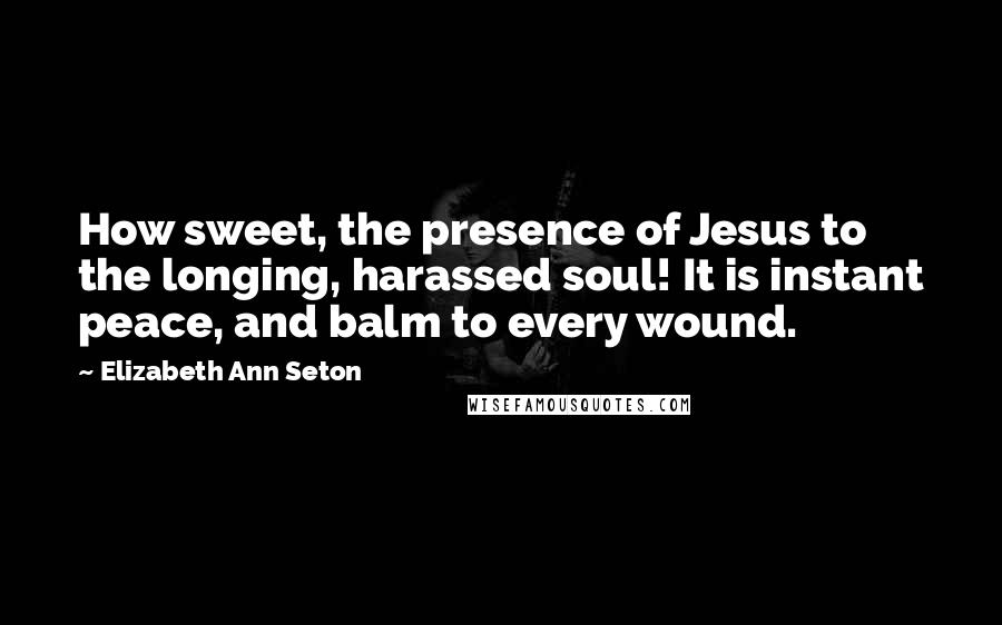 Elizabeth Ann Seton Quotes: How sweet, the presence of Jesus to the longing, harassed soul! It is instant peace, and balm to every wound.