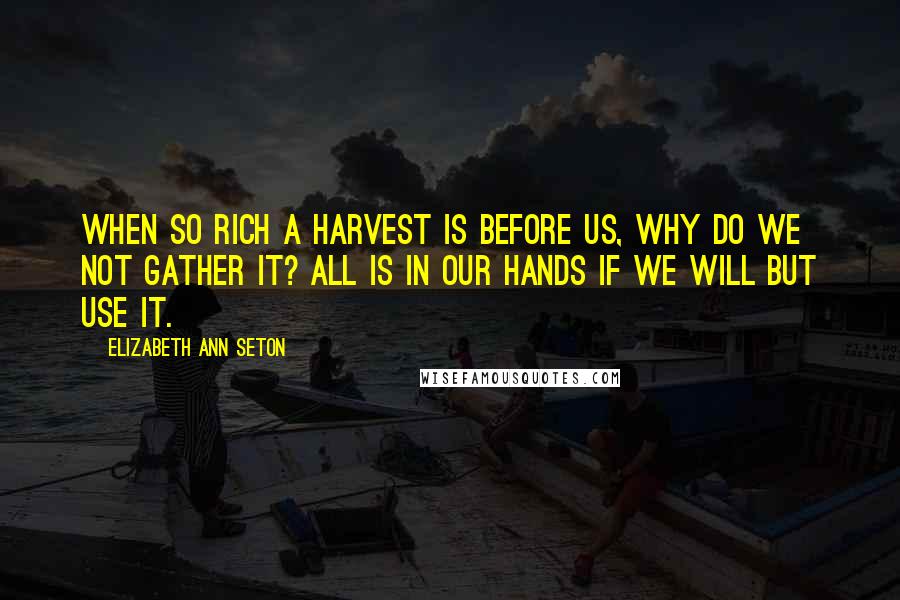 Elizabeth Ann Seton Quotes: When so rich a harvest is before us, why do we not gather it? All is in our hands if we will but use it.