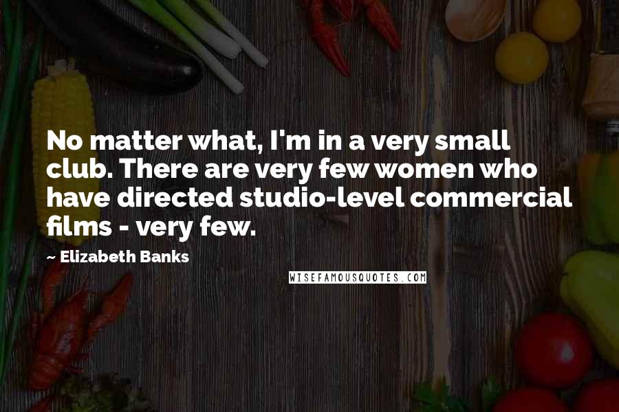 Elizabeth Banks Quotes: No matter what, I'm in a very small club. There are very few women who have directed studio-level commercial films - very few.