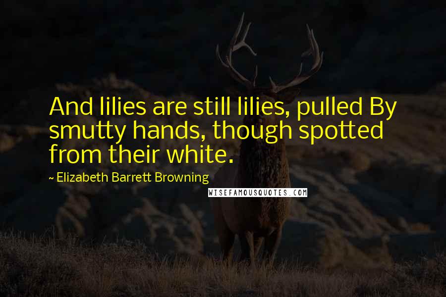 Elizabeth Barrett Browning Quotes: And lilies are still lilies, pulled By smutty hands, though spotted from their white.