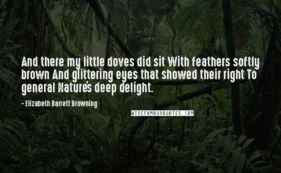 Elizabeth Barrett Browning Quotes: And there my little doves did sit With feathers softly brown And glittering eyes that showed their right To general Nature's deep delight.