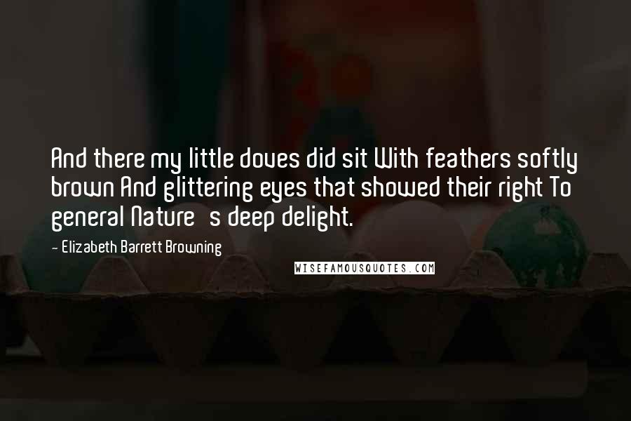 Elizabeth Barrett Browning Quotes: And there my little doves did sit With feathers softly brown And glittering eyes that showed their right To general Nature's deep delight.