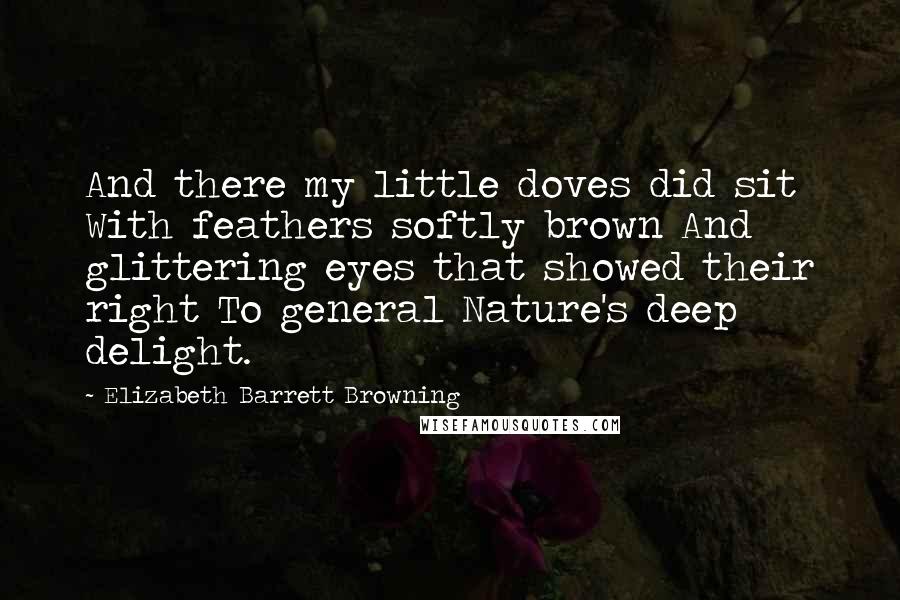 Elizabeth Barrett Browning Quotes: And there my little doves did sit With feathers softly brown And glittering eyes that showed their right To general Nature's deep delight.