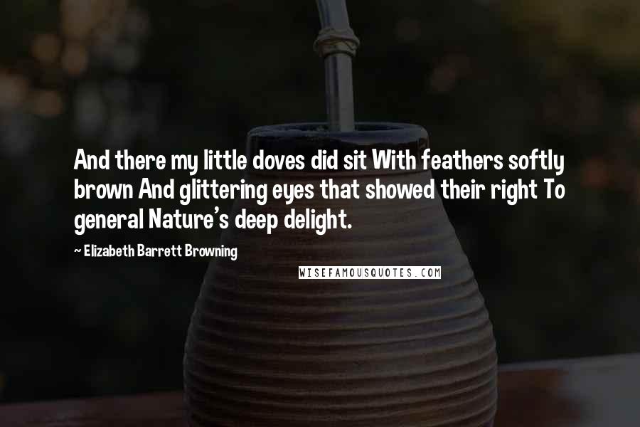 Elizabeth Barrett Browning Quotes: And there my little doves did sit With feathers softly brown And glittering eyes that showed their right To general Nature's deep delight.