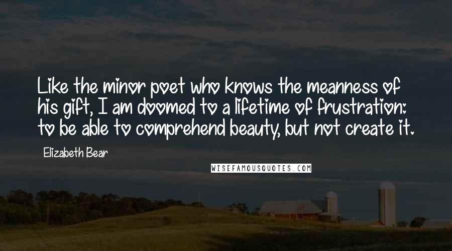 Elizabeth Bear Quotes: Like the minor poet who knows the meanness of his gift, I am doomed to a lifetime of frustration: to be able to comprehend beauty, but not create it.